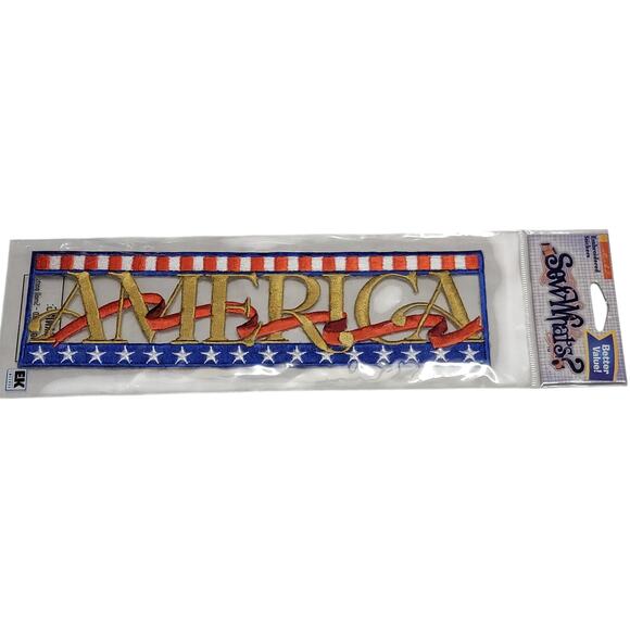 Sew Whats America Embroidered Sticker 2x8‎ Red White Blue Patriotic USA Crafts - Picture 1 of 6